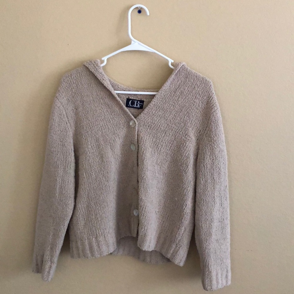 Soft Fluffy Tan Sweater or Cardigan
